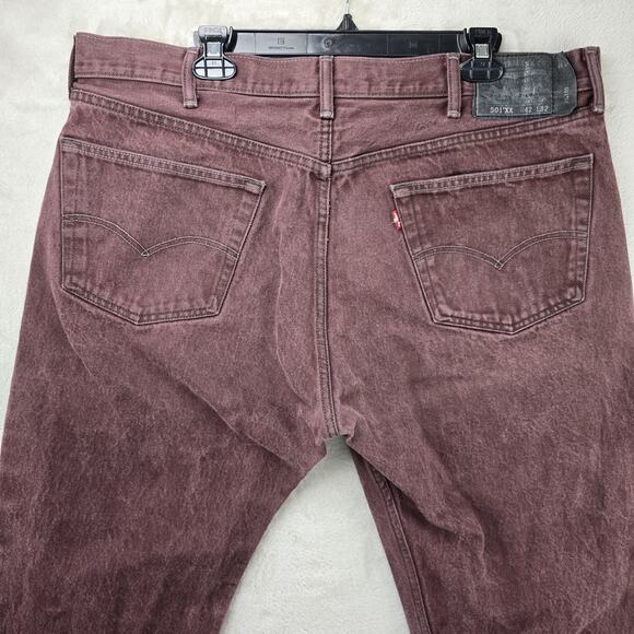 Levis 501xx Jeans Mens 42x32 (Actual 40x29) Maroon Denim Straight Leg Grunge - Picture 9 of 15